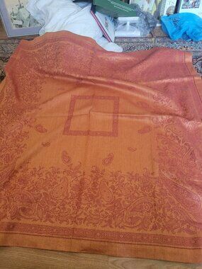 Beautiful Square Orange Oriental Pattern Linen Tablecloth